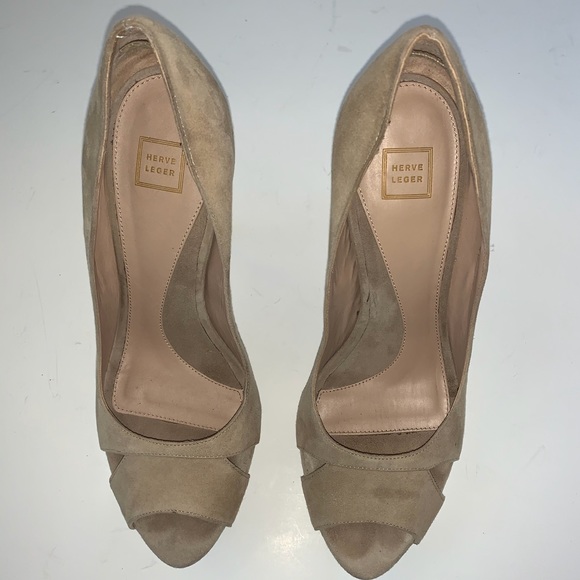 Herve Leger KELLIA Nude Lamb Suede Gold Prism Heel - Picture 4 of 12